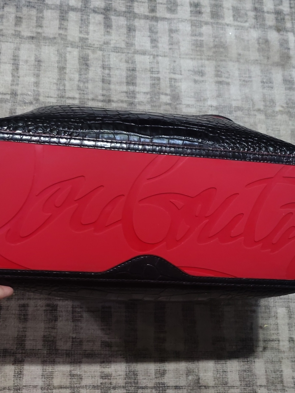 Christian Louboutin Black Croc-Embossed Tote with Red Base